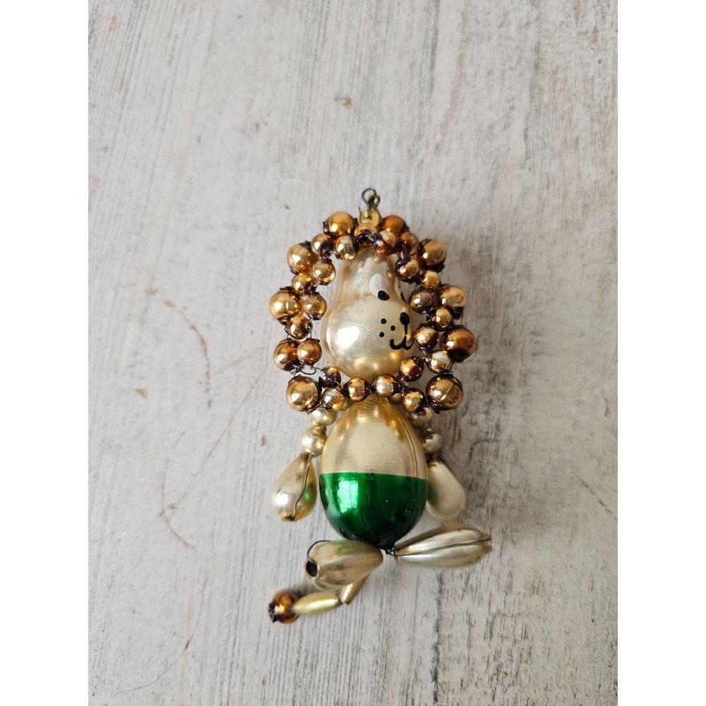 Vintage mercury glass beaded lion ornament‎ RARE Xmas tree